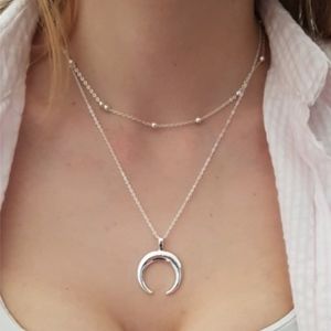 Silver Color Multilayer Moon Necklace Choker